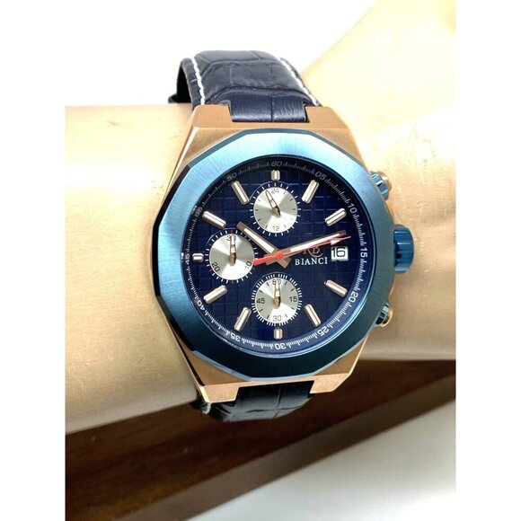 Roberto Bianci Men's Watch RB0135 Quartz Chronograph Blue Dial Rose Gold 44mm - Picture 12 of 15